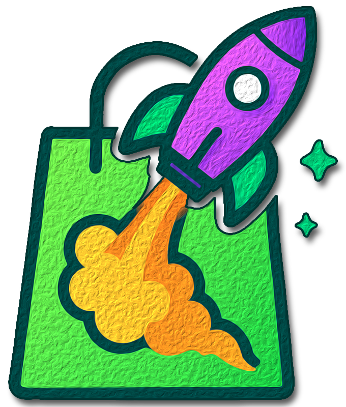 Illustration of a rocket taking off from a shopping bag
